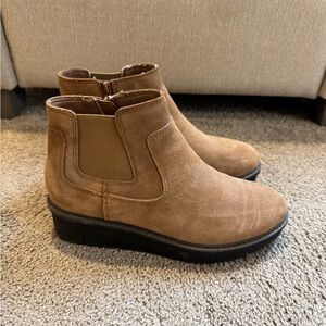 Clarks Tan Suede Ankle Booties